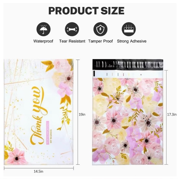 Set of 20 14.5” x 19” Floral Thank You Poly Mailers - Picture 2 of 3
